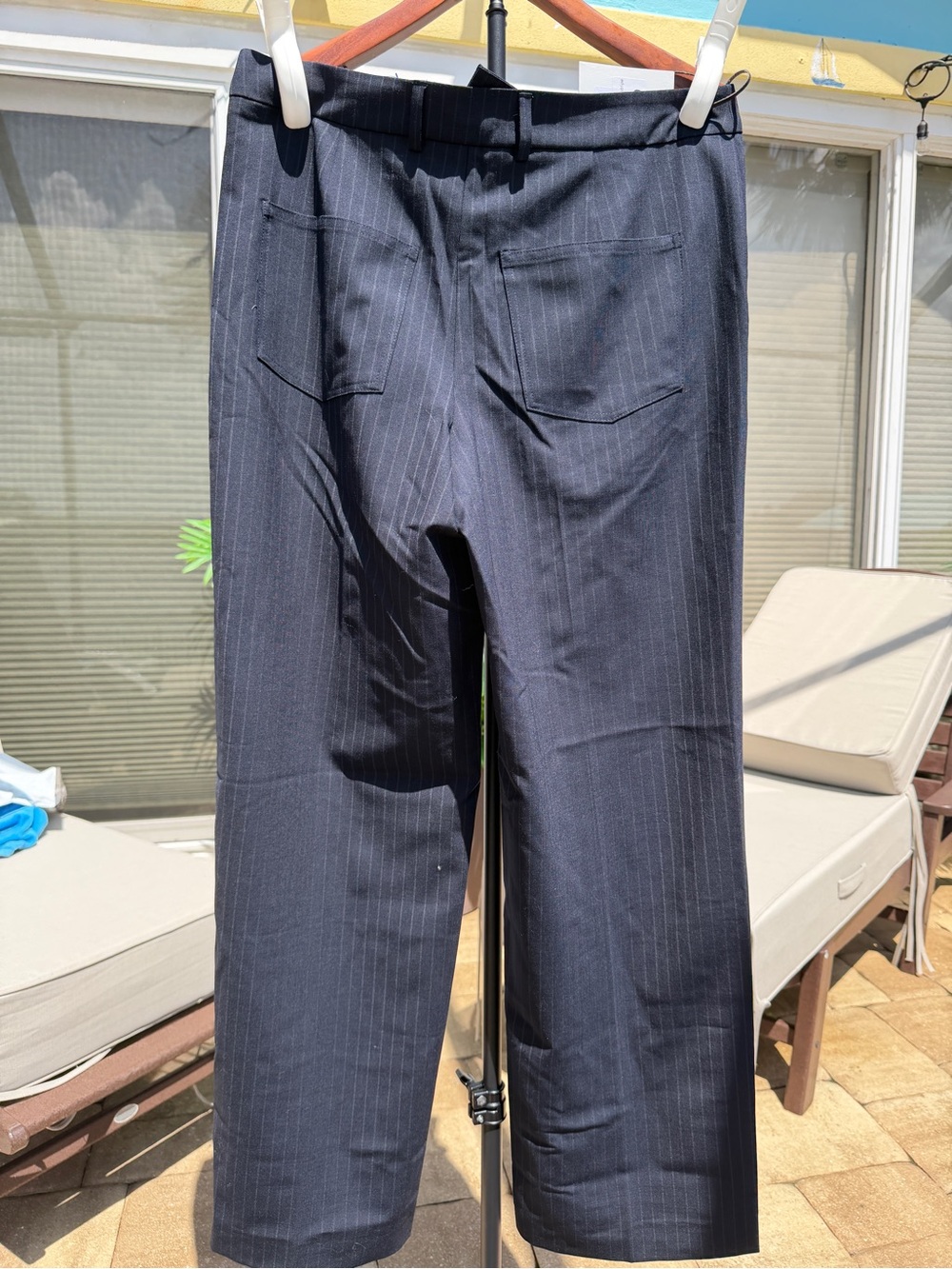 Séfr Flavio Pinstripe Trousers 32/32 M Navy Virgin Wool Blend NWT Dress Pants - Picture 15 of 16